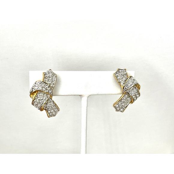 Vintage Earrings Elegant Clear Rhinestone Post Vtg Fashion Jewelry Lot JU09 - Picture 3 of 4